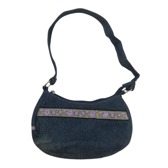 Vintage Y2K Denim Cottagecore Shoulder Bag Floral Embroidered Casual Small Purse - Picture 3 of 7